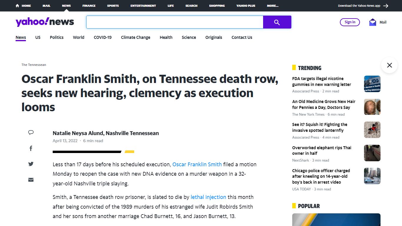 Oscar Franklin Smith, on Tennessee death row, seeks new hearing ...
