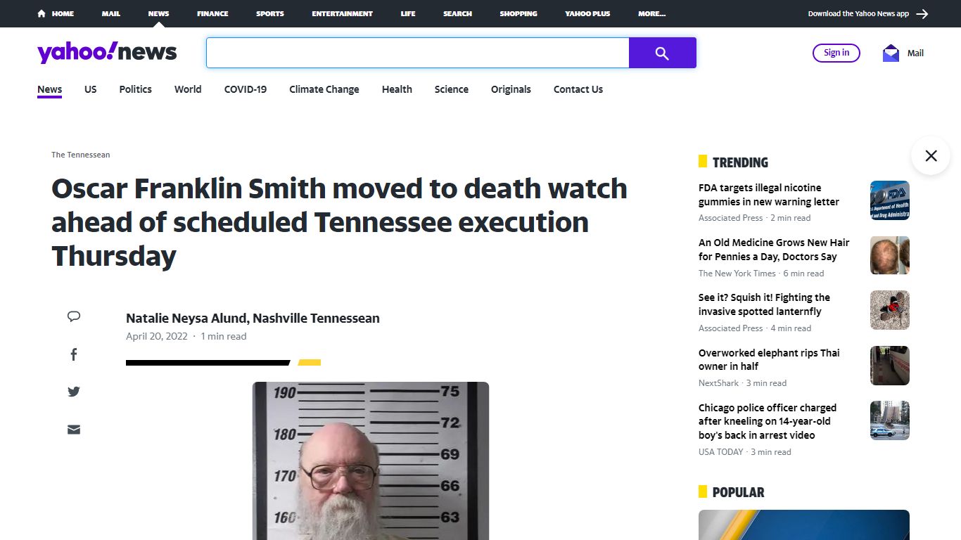 Oscar Franklin Smith moved to death watch ahead of scheduled Tennessee ...